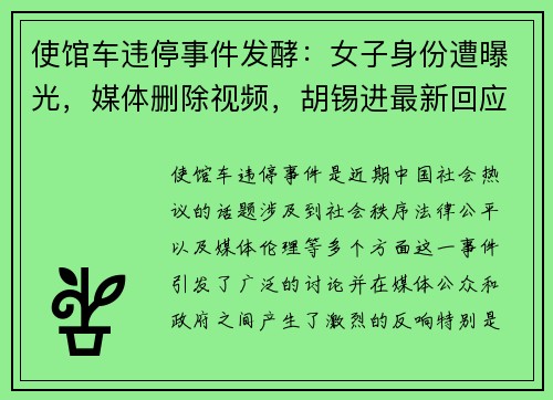使馆车违停事件发酵：女子身份遭曝光，媒体删除视频，胡锡进最新回应