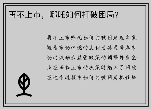 再不上市，哪吒如何打破困局？