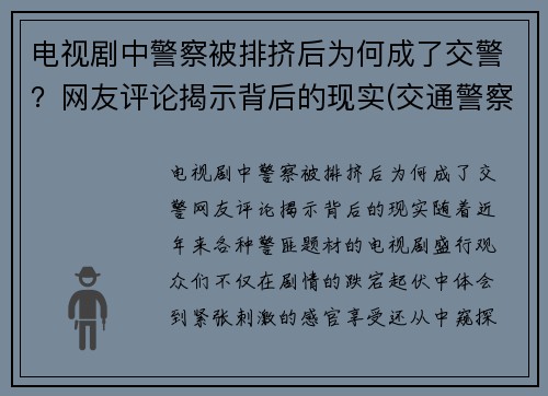 电视剧中警察被排挤后为何成了交警？网友评论揭示背后的现实(交通警察那一集陷害交警)