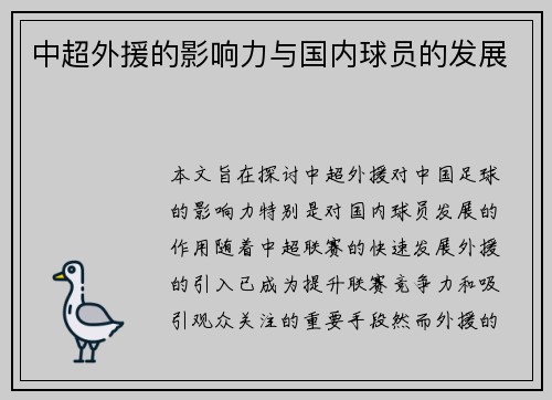 中超外援的影响力与国内球员的发展